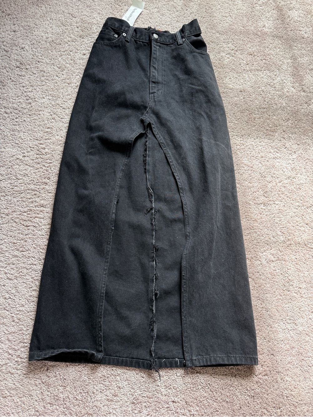 Levi's Black High-Waist Maxi Denim Skirt with Center Slit custom made reworked